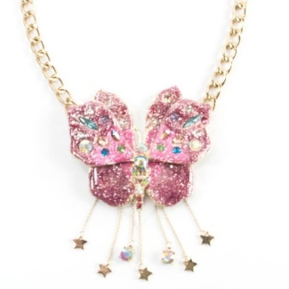 Betsey Johnson Jewelry - Betsey Johnson PINK GLITTER BUTTERFLY NECKLACE